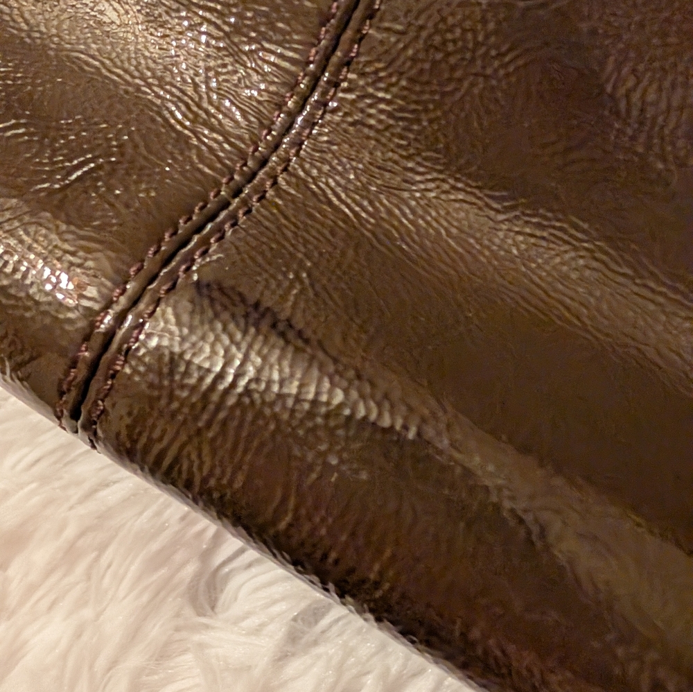 Coach Gallery Patent Leather Zipper Pocket Satchel Shoulder Bag Brown GUC - Picture 15 of 16